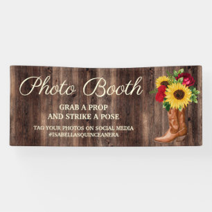 Rustic Sunflower Red Roses Boots Photo Booth Spandoek