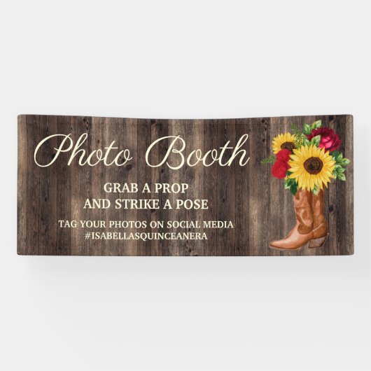 Rustic Sunflower Red Roses Boots Photo Booth Spandoek (Horizontaal)