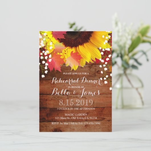 Rustic Sunflower Rehearsal Dinner Invitations Kaart (Staand voorkant)