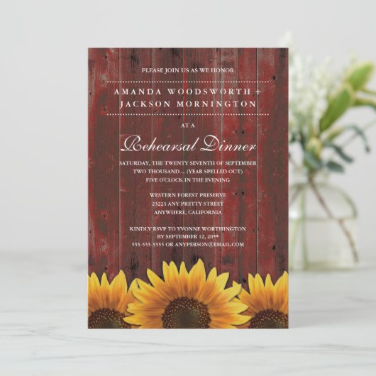 Rustic Sunflower Rehearsal Dinner Invitations Kaart (Staand voorkant)