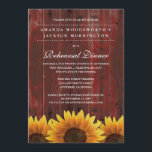 Rustic Sunflower Rehearsal Dinner Invitations Kaart<br><div class="desc">Rustieke Sunflower Rephearsal Dinner Invitations - heeft een rode schuur houten achtergrond met rustieke zonnebloemen aan de onderkant.</div>