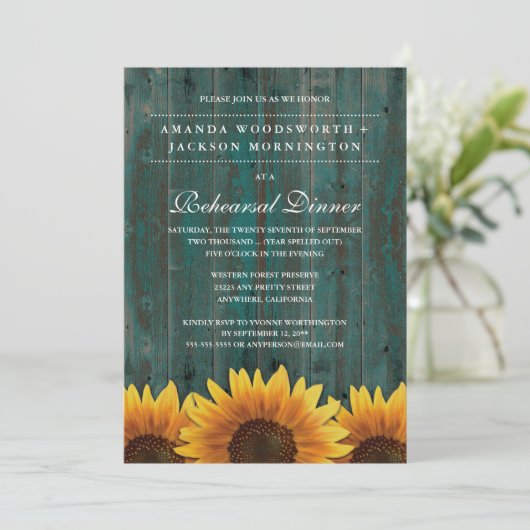 Rustic Sunflower Rehearsal Dinner Invitations Kaart (Staand voorkant)