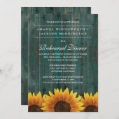 Rustic Sunflower Rehearsal Dinner Invitations Kaart (Voorkant / Achterkant)