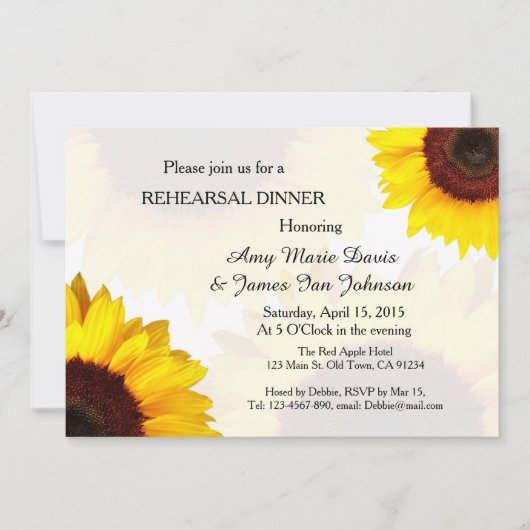 Rustic Sunflower Rehearsal Dinner Invitations Kaart (Voorkant)