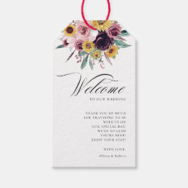 Rustic Sunflower Roos Burgundy Wedding Welkom Cadeaulabel