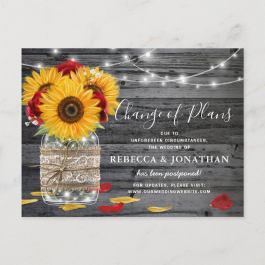 Rustic Sunflower Roos Wedding verander de datum Aankondigingskaart (Voorkant)