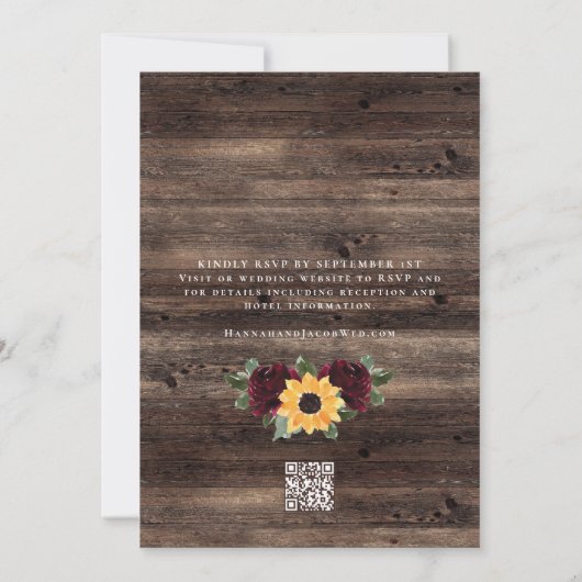 Rustic Sunflower Roses Barn QR Code Wedding Kaart (Achterkant)