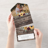 Rustic Sunflower Roses Wedding All In One Uitnodiging (Afscheurbaar)
