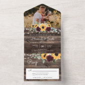 Rustic Sunflower Roses Wedding All In One Uitnodiging (Binnen)