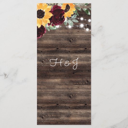 Rustic Sunflower Roses Wedding Menu (Achterkant)