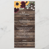 Rustic Sunflower Roses Wedding Menu (Voorkant)