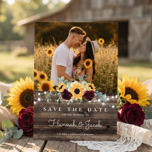 Rustic Sunflower Roses Wedding Save The Date