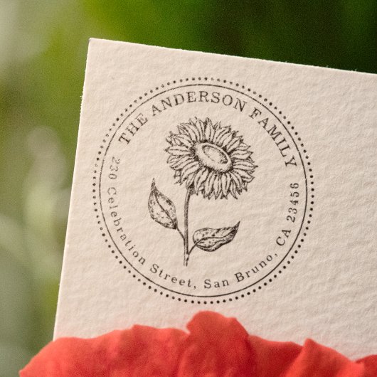 Rustic Sunflower Round Family Name Return Address Rubberstempel