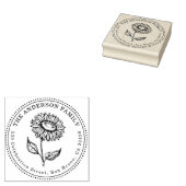 Rustic Sunflower Round Family Name Return Address Rubberstempel (Gestempeld)