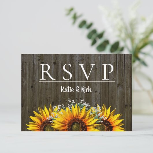 Rustic Sunflower RSVP Aankondiging (Staand voorkant)