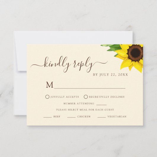 Rustic Sunflower RSVP Dieetreactiekaart Kaartje (Voorkant)
