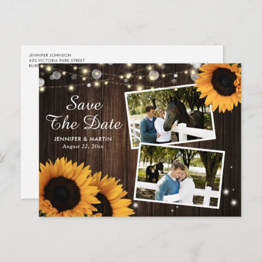 Rustic Sunflower Save the Date Photo Briefkaarten (Voorkant / Achterkant)