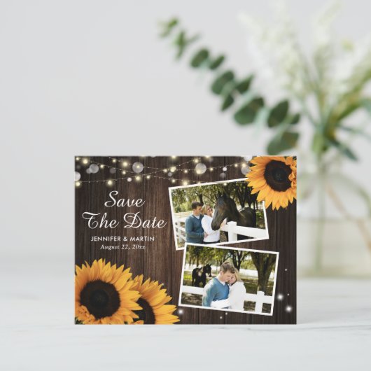 Rustic Sunflower Save the Date Photo Briefkaarten (Staand voorkant)