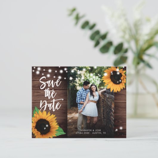 Rustic Sunflower Save the Date Photo Briefkaarten (Staand voorkant)