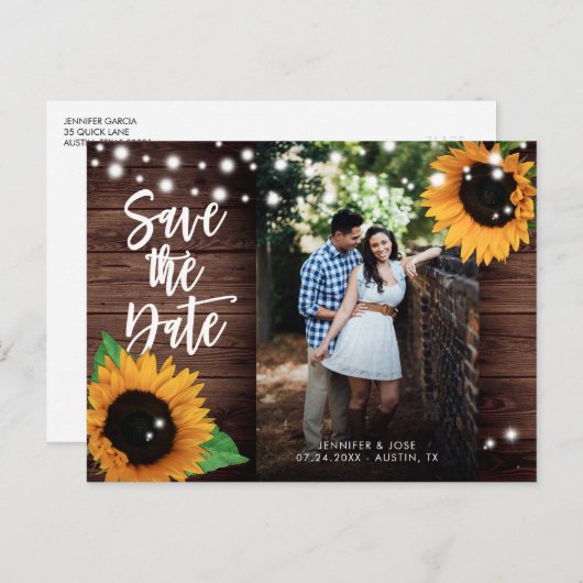 Rustic Sunflower Save the Date Photo Briefkaarten (Voorkant / Achterkant)