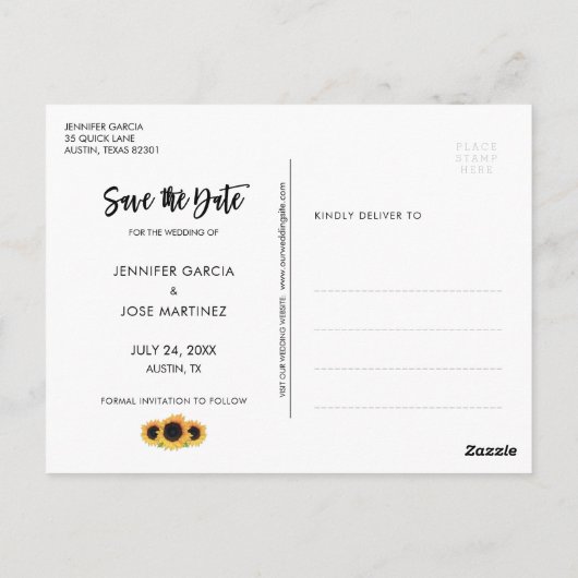 Rustic Sunflower Save the Date Photo Briefkaarten (Achterkant)