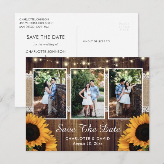 Rustic Sunflower Save the Date Photo Briefkaarten (Voorkant / Achterkant)