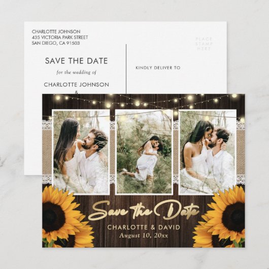 Rustic Sunflower Save the Date Photo Briefkaarten (Voorkant / Achterkant)