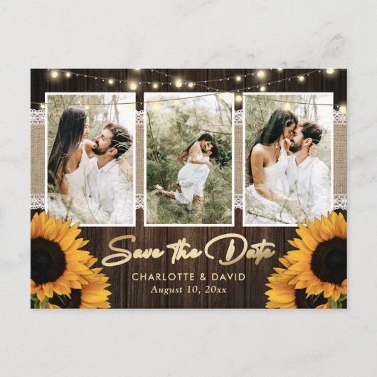 Rustic Sunflower Save the Date Photo Briefkaarten (Voorkant)