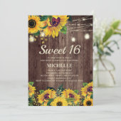 Rustic Sunflower String Light 16th Birthday Kaart (Staand voorkant)