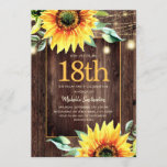 Rustic Sunflower String Light 18th Birthday Kaart<br><div class="desc">Robuust hout,  gele zonnebloemen met groen,  en mousserende snaarlampen en lantaarns 18e uitnodiging voor vrouwen om een verjaardagsfeestje te organiseren. Neem contact met ons op voor hulp bij aanpassingen of om passende producten aan te vragen.</div>