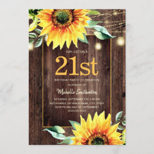 Rustic Sunflower String Light 21st Birthday Kaart