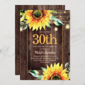 Rustic Sunflower String Light 30th Birthday Kaart (Voorkant / Achterkant)