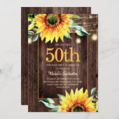 Rustic Sunflower String Light 50th Birthday Kaart (Voorkant / Achterkant)