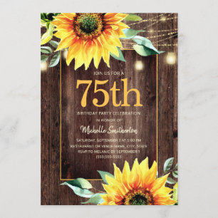 Rustic Sunflower String Light 75th Birthday Kaart