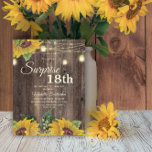 Rustic Sunflower String Light Surprise 18th Kaart<br><div class="desc">Robuust hout,  gele zonnebloemen met groen,  en mousserende snaarverlichting en lantaarns Verrassend 18e verjaardag uitnodiging voor vrouwen. Neem contact met ons op voor hulp bij aanpassingen of om passende producten aan te vragen.</div>