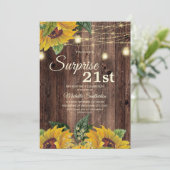 Rustic Sunflower String Light Surprise 21st Kaart (Staand voorkant)
