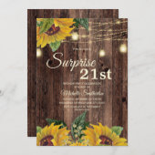 Rustic Sunflower String Light Surprise 21st Kaart (Voorkant / Achterkant)