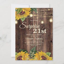 Rustic Sunflower String Light Surprise 21st Kaart