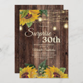 Rustic Sunflower String Light Surprise 30th Kaart (Voorkant / Achterkant)