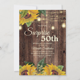 Rustic Sunflower String Light Surprise 50th Kaart