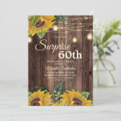 Rustic Sunflower String Light Surprise 60th Kaart (Staand voorkant)