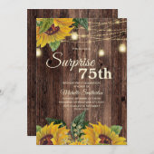 Rustic Sunflower String Light Surprise 75th Kaart (Voorkant / Achterkant)