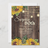Rustic Sunflower String Light Surprise 80th Kaart (Voorkant)