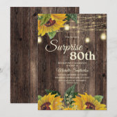 Rustic Sunflower String Light Surprise 80th Kaart (Voorkant / Achterkant)