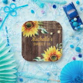 Rustic Sunflower String Light Sweet 16 Birthday Papieren Bordje (Feest)
