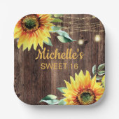 Rustic Sunflower String Light Sweet 16 Birthday Papieren Bordje (Voorkant)
