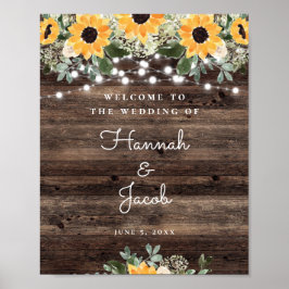 Rustic Sunflower String Light Wedding Welcome Poster