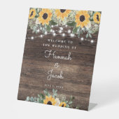 Rustic Sunflower String Light Wedding Welcome Reclamebord Met Voetstuk (Voorkant)