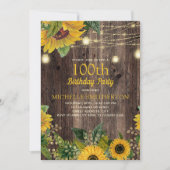 Rustic Sunflower String Lights 100th Birthday Kaart (Voorkant)