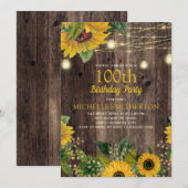 Rustic Sunflower String Lights 100th Birthday Kaart (Voorkant / Achterkant)